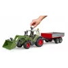 Toy tractor BRUDER Fendt Vario 211 with front loader and side trailer