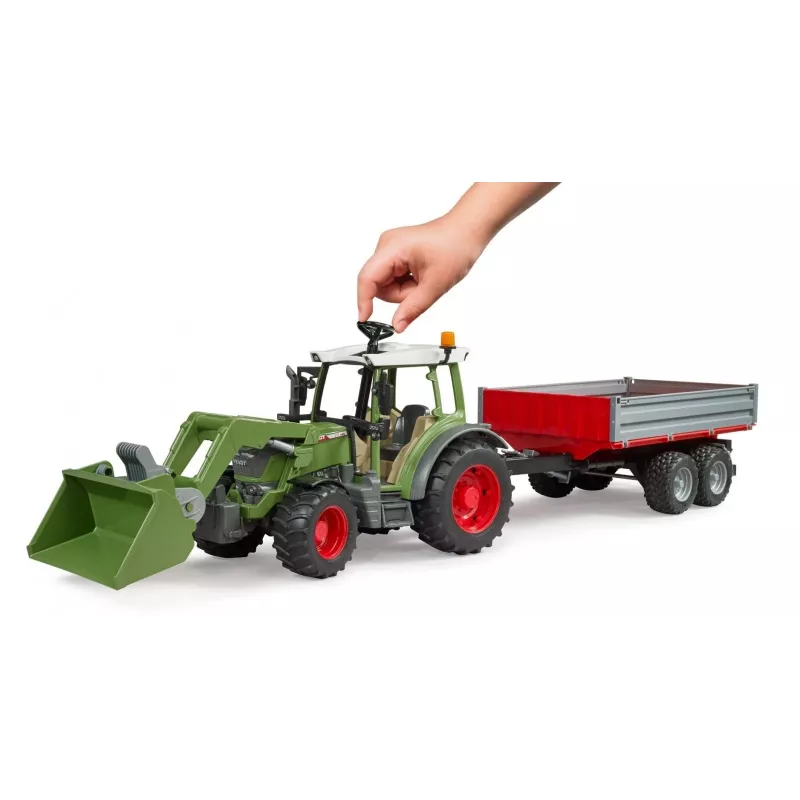 Toy tractor BRUDER Fendt Vario 211 with front loader and side trailer