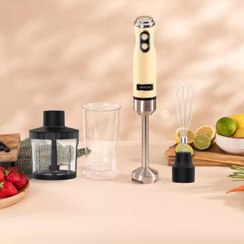 Hand mixer CECOTEC Power Mixer RetroYellow 1200MAX Cream&Crush, 1200 W, multiple speeds, dough hooks and beaters
