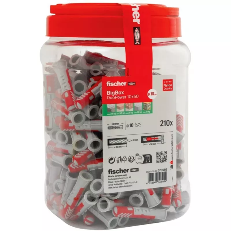 fischer Wall Plug DUOPOWER 10x50 BigBox Light Grey/Red 210 pieces resealable (570550)