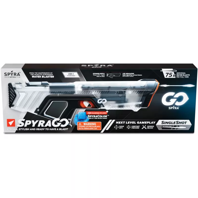 Water pistol SpyraOne SpyraGO Clear Transparent — compact rechargeable water blaster SPGO1T