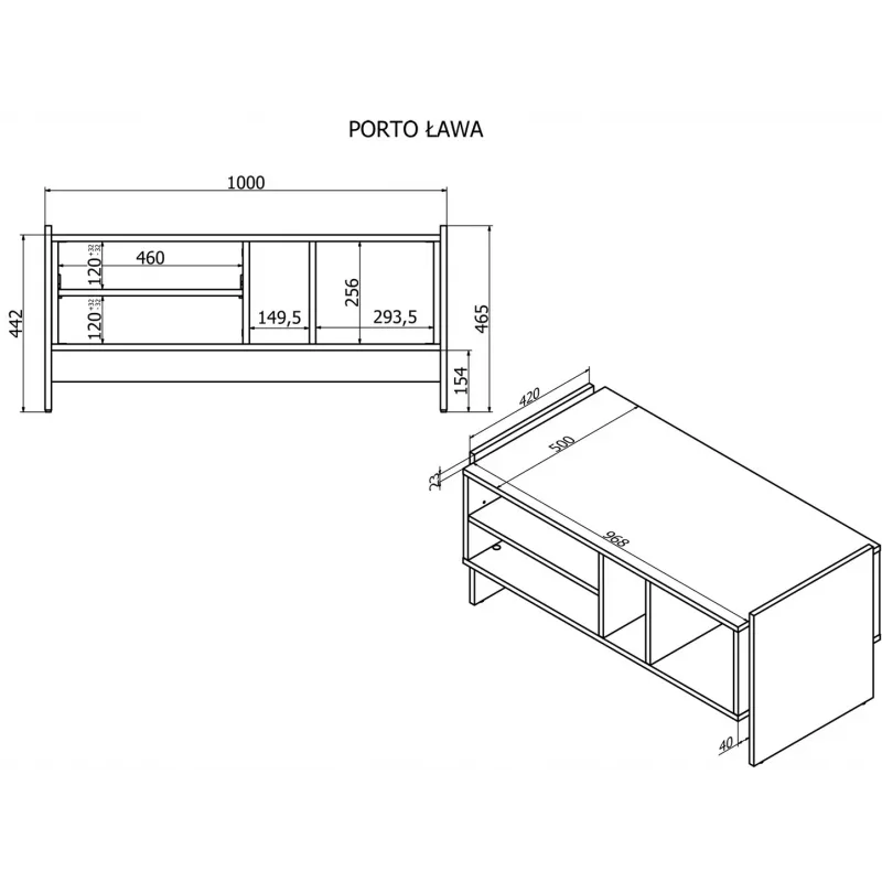 Cama PORTO bench/table 100x50x46 oak/black