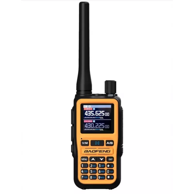 Handheld Baofeng walkie-talkie UV-5R Mini with USB-C charging, Bluetooth, VHF/UHF, 5 W, 1600 mAh, orange