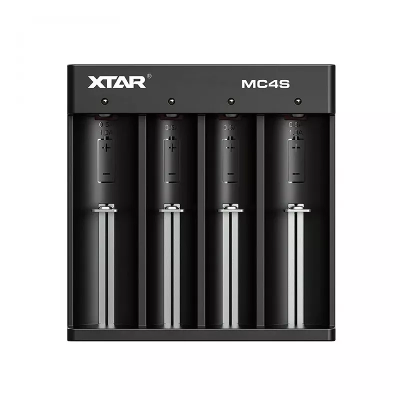 XTAR MC4S 4-slot desktop battery charger for cylindrical Li-ion 18650 and NiMH (A/AA/AAA/AAAA/C/D), 1 A output, 5 V input, black