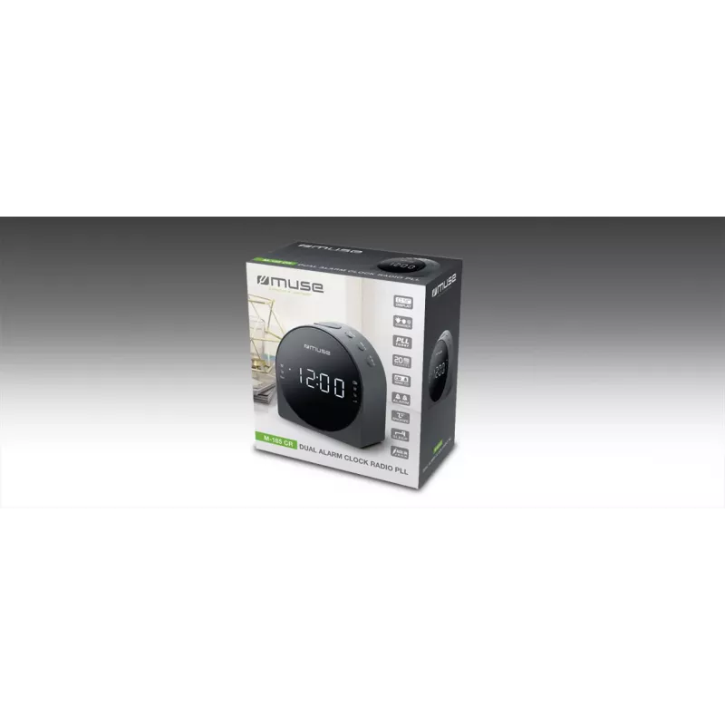 Clock radio Muse M-185 CR — FM/MW, 0.9 inch LED display, AC 230V with AAA battery backup, black