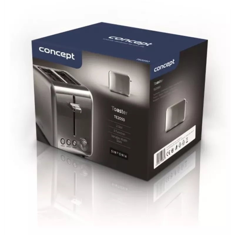 Toaster Concept Solution TE2050 — 2-slice, 950 W, stainless steel, 280×160 mm