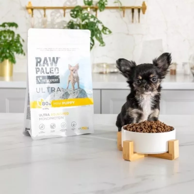 Dry dog food VETEXPERT Raw Paleo Ultra Mini Puppy Turkey 750 g — small breed junior kibble, 30% protein, 14% fat