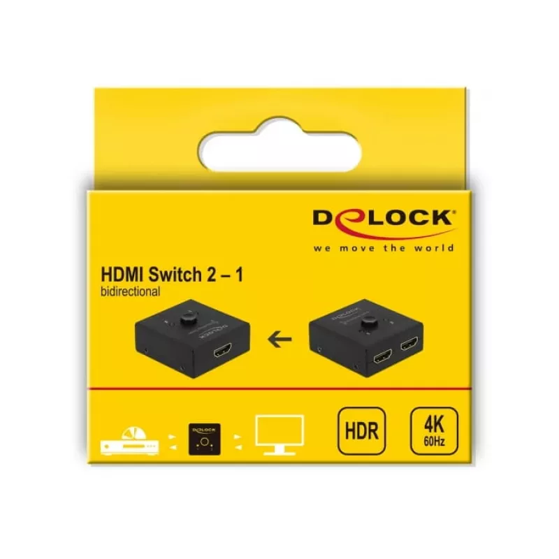 DeLock HDMI 2 - 1 bidirectional 4K 60 Hz compact - Retail Box - Video/Audio-Switch - 2 x HDMI - Desktop (64072)