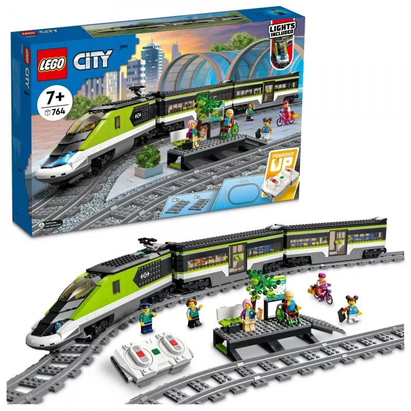 LEGO 60337 City Express Passenger Train Set Remote Controlled Toy Gifts for Kids Boys & Girls with Working Headlights 2 Coaches and 24 Track Piece