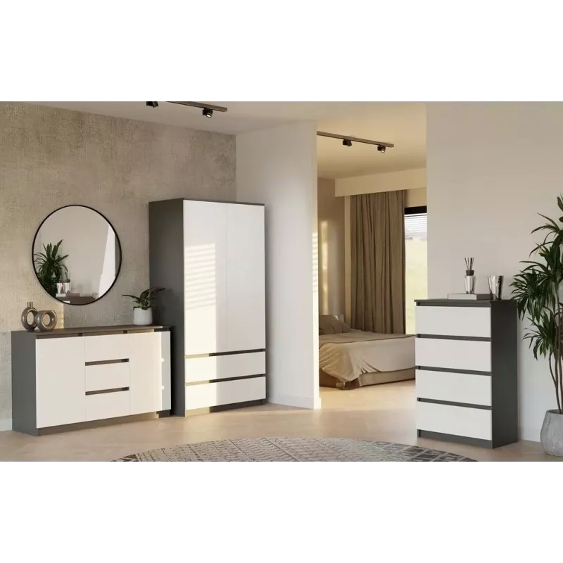 Chest of Drawers 2 Doors 3 Drawers top e shop M-MP-K-MAL-2D3S-ANTBIA — Anthracite frame, White doors, 1200×750×400 mm