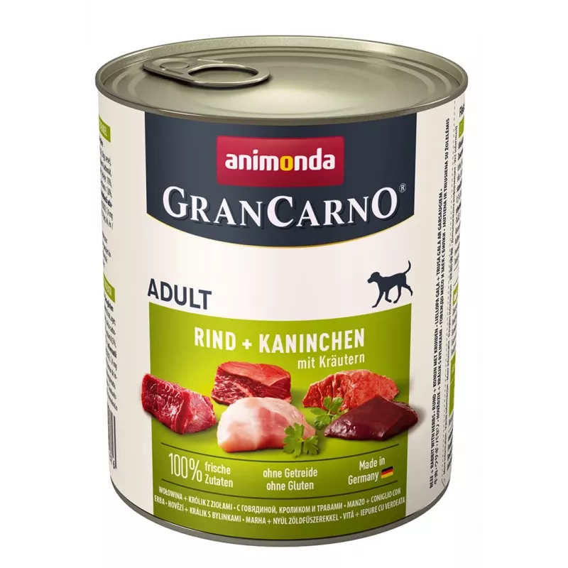 Wet dog food animonda GranCarno Beef + Rabbit with Herbs 800 g, adult, can