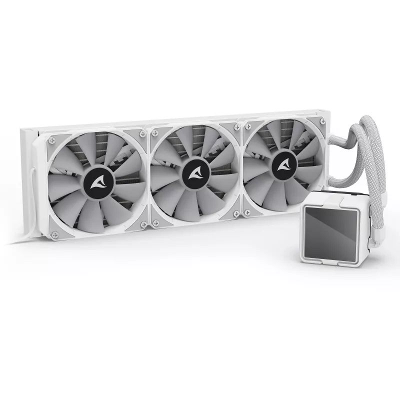 All-in-One CPU liquid cooler Sharkoon S100 ARGB white — 360 mm radiator, Infinity-Mirror effect