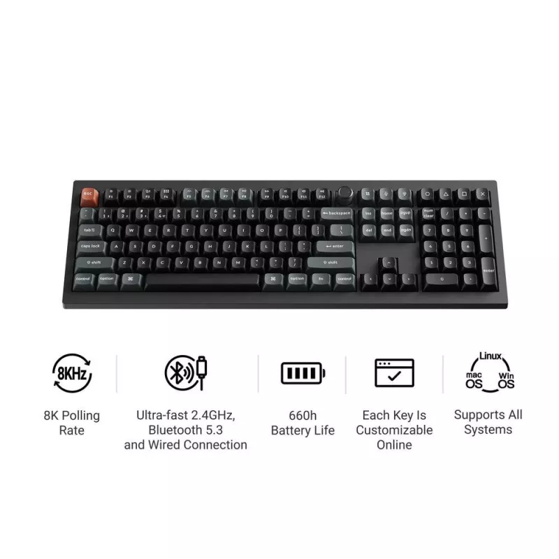 Mechanical full-size keyboard Keychron V6 Ultra 8K — QWERTY, Bluetooth, RGB, Black