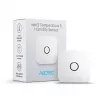 Indoor temperature and humidity sensor AEOTEC AEOEZWA039 — freestanding, battery-powered, 34×34×17 mm