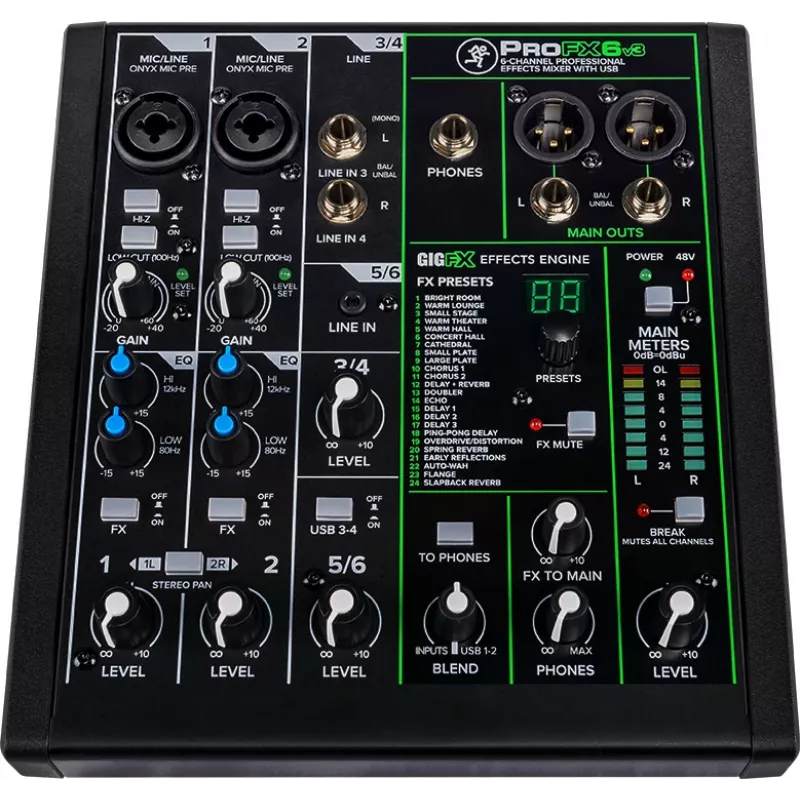 Mixer Mackie ProFX6v3 compact 6-channel analog mixer with USB interface