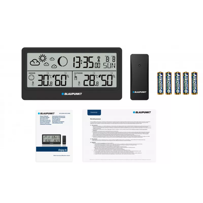Weather station BLAUPUNKT WS20BK — indoor/outdoor temperature & humidity display, black, 1 sensor, LCD, battery-powered