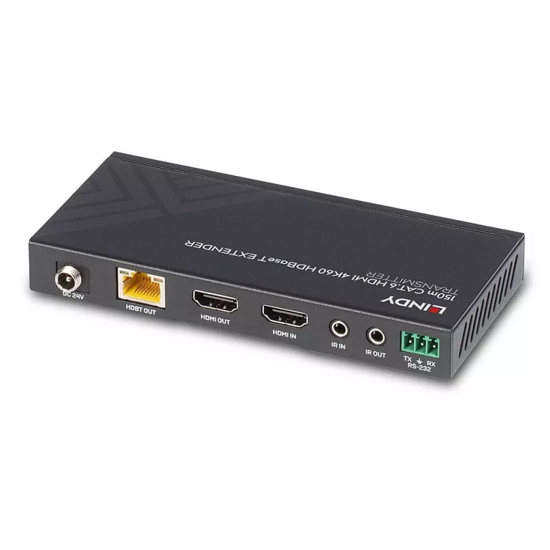 Lindy 150m Cat.6 HDMI 4K60, IR and RS-232 HDBaseT Extender, 3840 x 2160 pixels, AV transmitter & receiver, 150 m, Wired, Black, HDCP