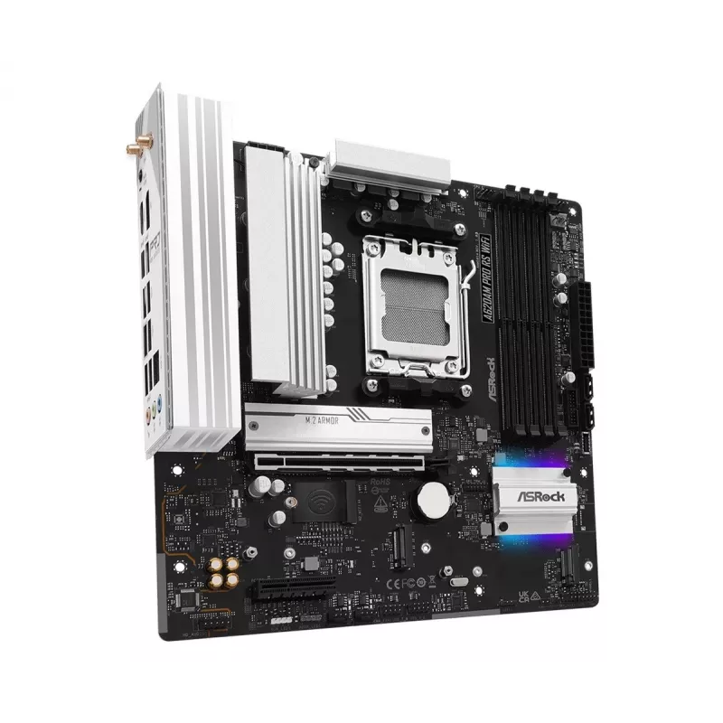 Motherboard ASROCK A620AM PRO RS WIFI AM5 microATX, AMD A620, 4×DDR5, Wi‑Fi, HDMI, DP, 3×M.2, 2×SATA, 7.1 audio, 1Gb LAN