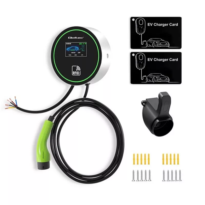 EV charging station QOLTEC 52432 Type2 22 kW WiFi with LCD display
