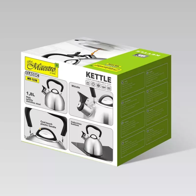 Electric kettle Maestro MR-1336 1.8 L, stainless steel housing, black cool-touch handle