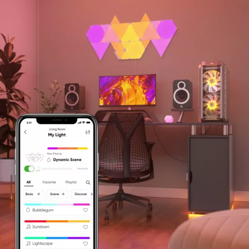 Triangle LED panel lights Nanoleaf NL47-0002TW-9PK — set of 9 RGB wall-mounted panels, AC powered, white