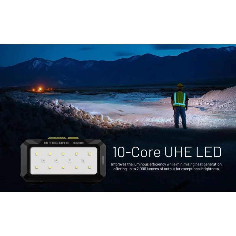 Headband flashlight Nitecore HU2000, 10 LEDs, USB-rechargeable lithium-ion, aluminum+polycarbonate, IP68 waterproof