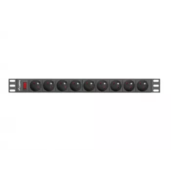Power Distribution Unit LANBERG PDU-09E-0300-BK — 9x Type E outlets, 16 A, 220–250 V, 3 m cable, 1U rack, 19 inch