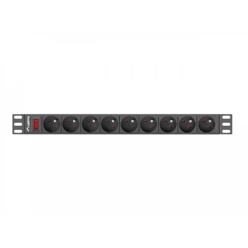 Power Distribution Unit LANBERG PDU-09E-0300-BK — 9x Type E outlets, 16 A, 220–250 V, 3 m cable, 1U rack, 19 inch