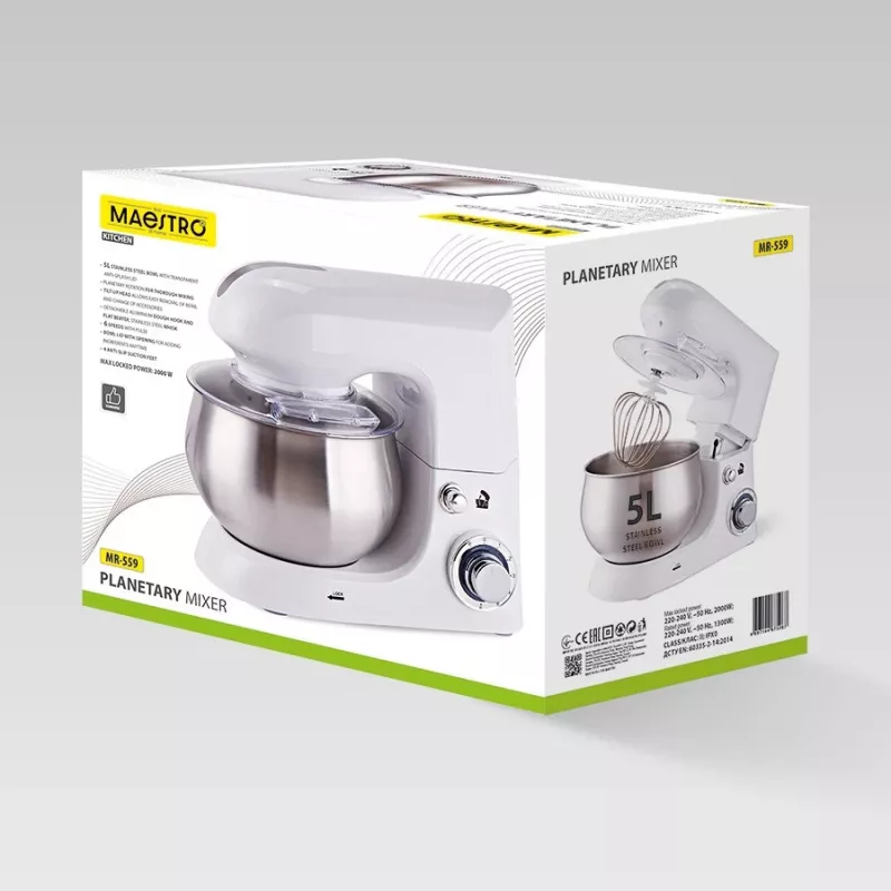 Planetary mixer Maestro MR-559 stand mixer, 5.0 L stainless steel bowl, 2000 W, 6 speeds, rotary control