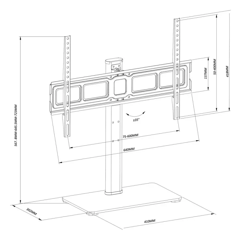 TV Stand MACLEAN MC-386 for 32 inch–75 inch TVs, up to 40 kg, VESA 600x400 mm, rotating, freestanding
