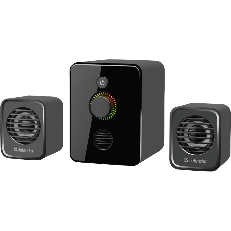 Defender V12 65212 2.1 computer speakers, 11 W, 5 W subwoofer, USB powered, LED backlight, black, 115 x 130 x 223 mm
