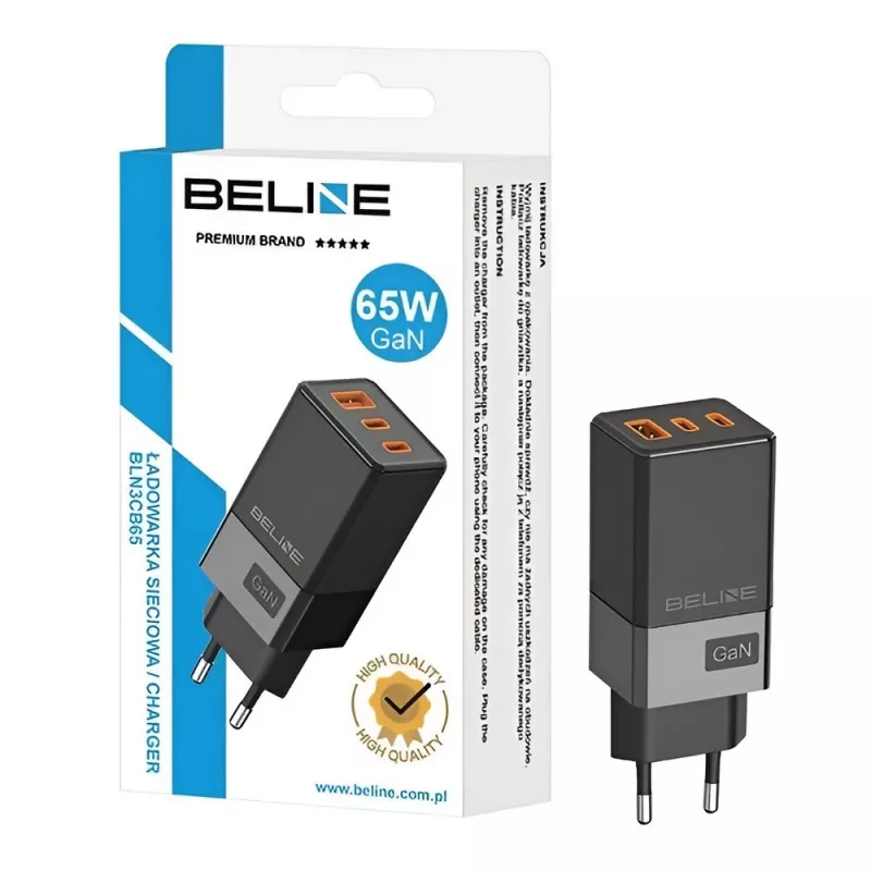 Charger Beline BELI02750 65W GaN with 2×USB-C and 1×USB-A