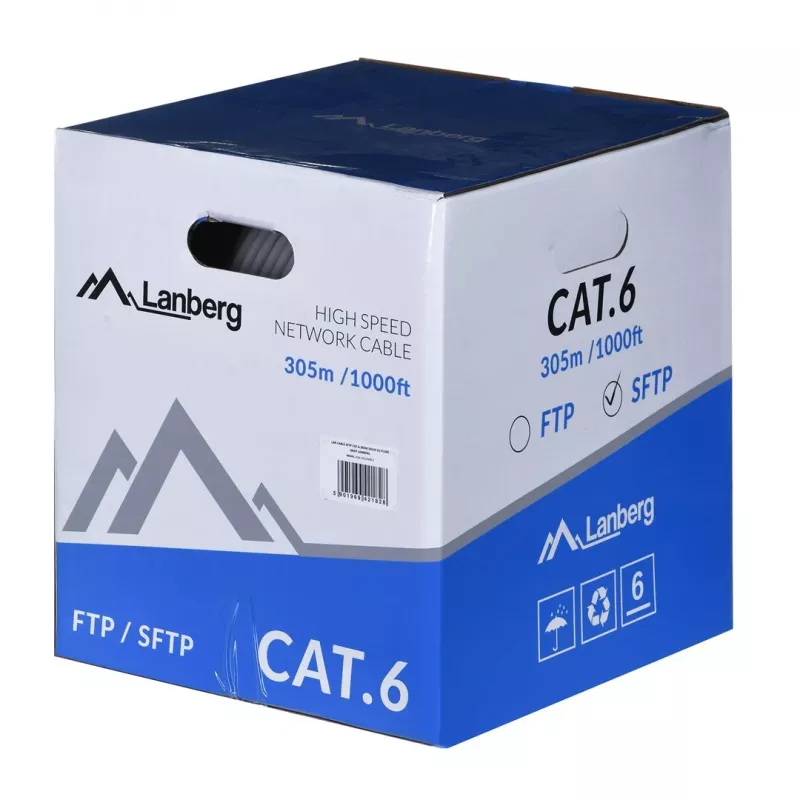 LANBERG networking cable Cat6 SFTP LCS6-11CU-0305-S, 305 m, 23 AWG, grey, PVC jacket