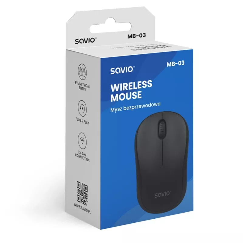 Wireless mouse SAVIO MB-03, Bluetooth interface, 1000 DPI, battery AA, 99×60×39 mm, 51 g, receiver included