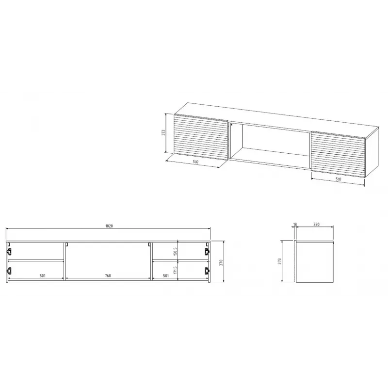Cama RTV cabinet TULA 183x35x37 black matt + white fireplace