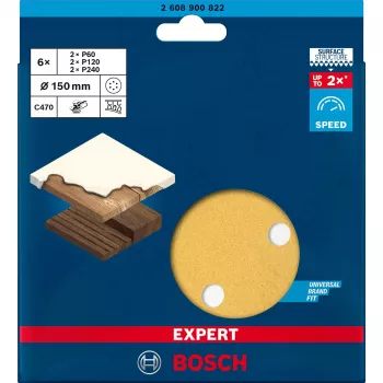 Sanding sheet set Bosch Expert C470 Ø150 mm K60 K120 K240, 6 pieces