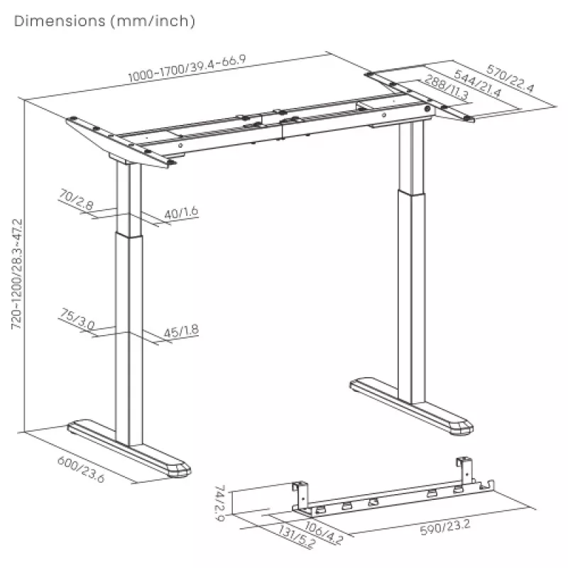 Adjustable Height Table Up Up Bjorn Gray, Table top L White