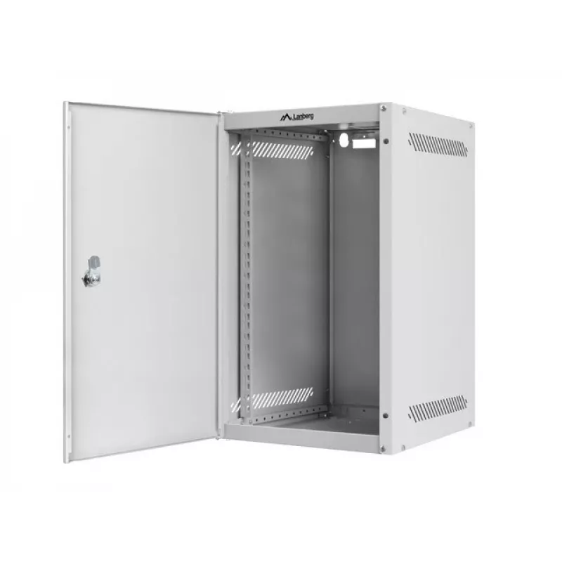 Lanberg WF10-2309-00S 9U 10 inch Wall-Mounted Rack Cabinet, Grey, Glass Door, Flat-Pack