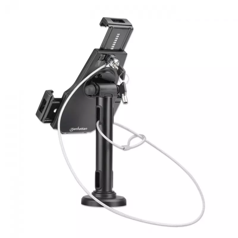 Manhattan iPad & Tablet Desk Stand, Lockable, Wall Mountable, Secure Anti-Theft, 7.9 inch to 10.5 inch tablets, 360° Rotation, +/- 70° Tilt, 330° Swivel, Black, Lifetime Warranty