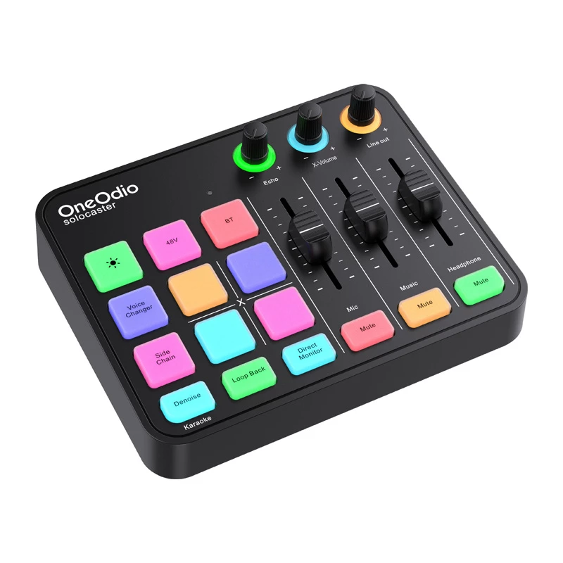 Audio mixer and USB sound card OneOdio Solocaster — compact desktop interface for streaming and recording