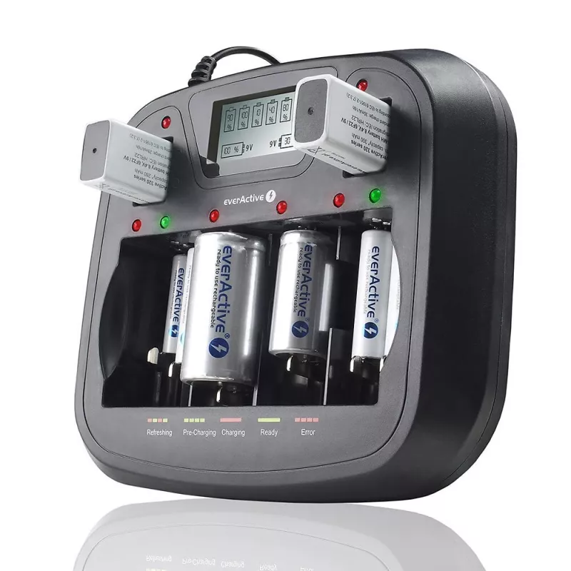 Battery charger everActive NC-900U Universal DC — charges AA, AAA, C, D, 9V, up to 6 cells, black