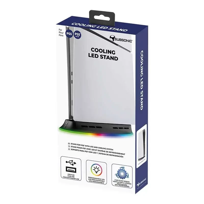 Cooling stand SUBSONIC SA5656 for PS5 and PS5 Slim with LED lights, multi-fan cooling, USB powered