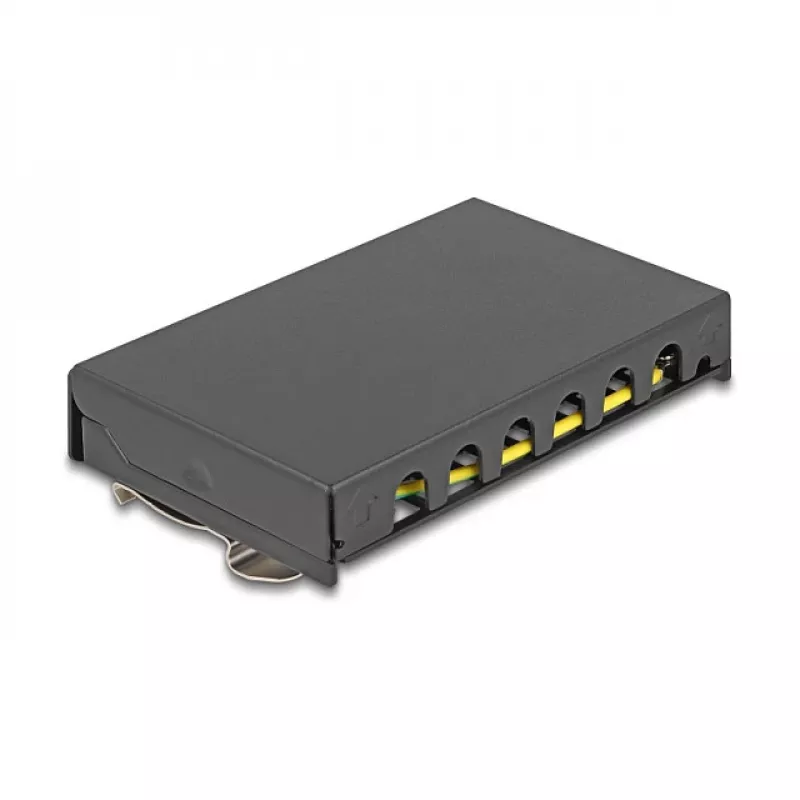 Blank Panel 6‑port for Keystone RJ‑modules DELOCK 90628, black, metal, for table/wall/DIN‑rail mounting