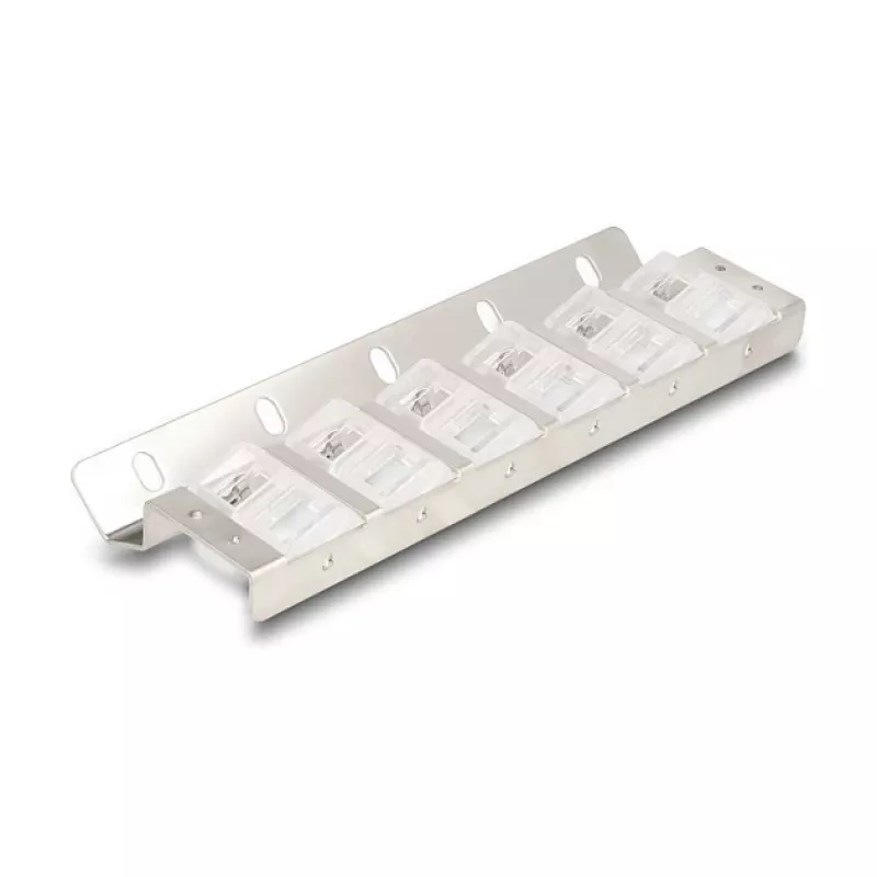 Keystone holder 12-port tiltable for 10 inch and 19 inch rack/wall mounting, DELOCK 67040, metal/plastic, silver, 77×222×27 mm