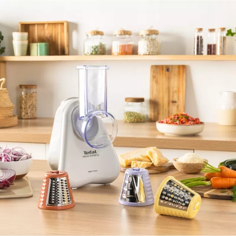 Electric vegetable shredder Tefal Fresh Express DN853BE0 — 150 W, 3 interchangeable nozzles, 1 speed, cream