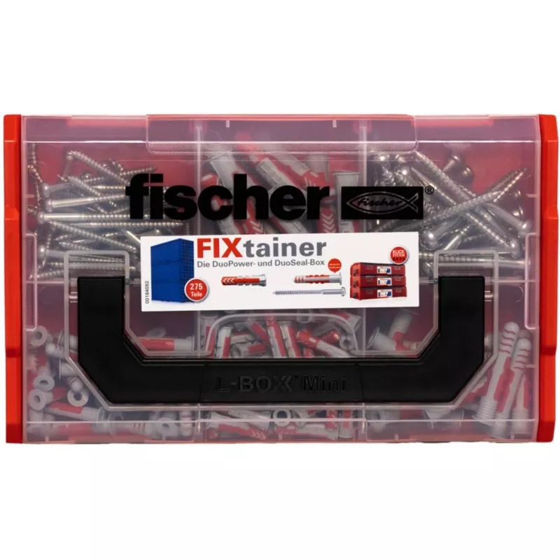 FixTainer - DUOPOWER & DUOSEAL + Screws, Wall Plug Light Grey/Red, 275-piece