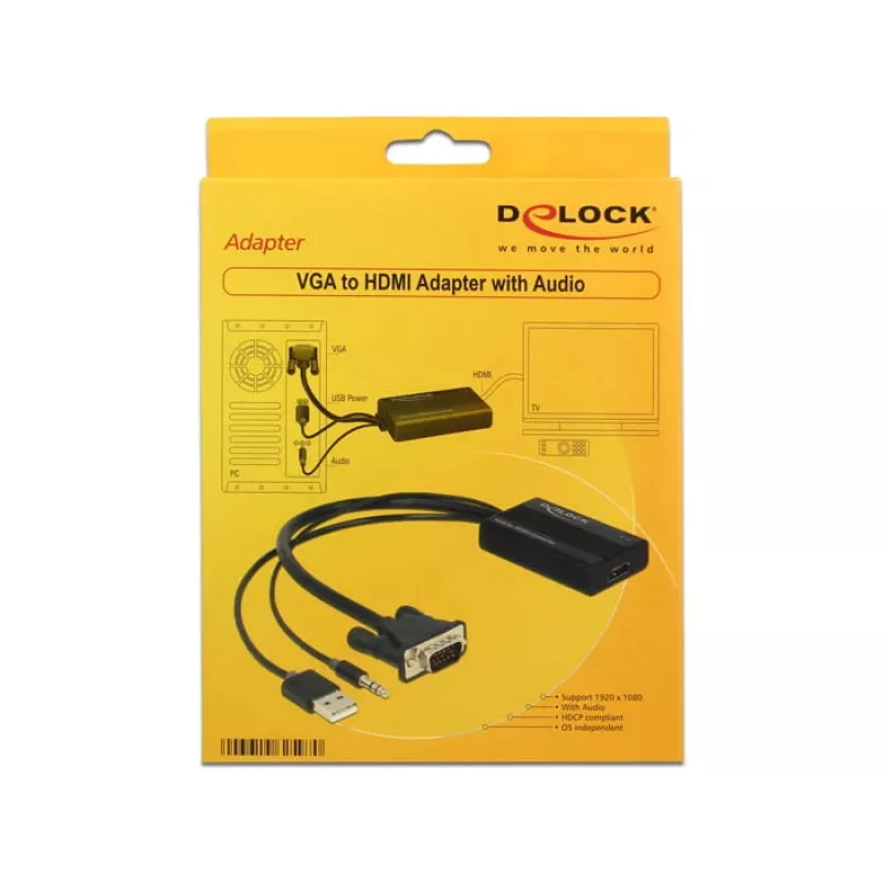 Video Cable Adapter DeLOCK 62597 0.25m HDMI Type A VGA D-Sub 3.5mm USB Type-A Black