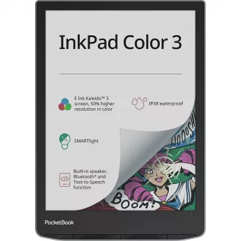 PocketBook InkPad Color 3 Stormy Sea. Display Diagonal: 19,8 cm (7.8), Technology: E Ink. Supported Document Formats: ACSM, AZW, AZW3, CBR, CBZ, CHM, DOC, DOCX, DjVu, EPUB,