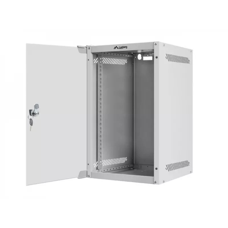 Lanberg WF10-2309-10S 9U 10 inch Wall-Mounted Rack Cabinet, 280x310x469 mm, 20 kg Load, Grey, Lockable Glass Door