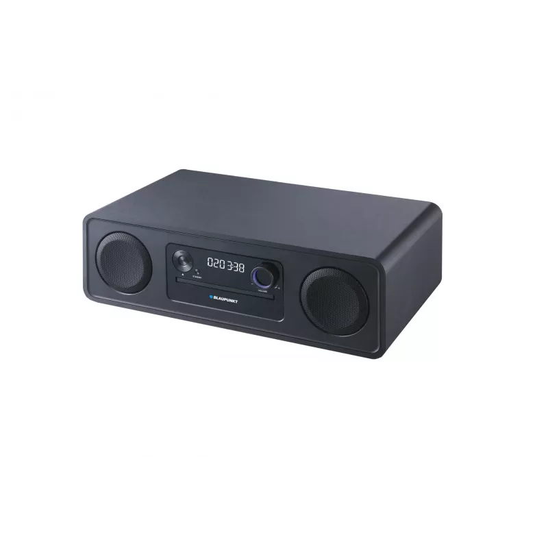 Micro Hi‑Fi system BLAUPUNKT MS20BK — CD/MP3/WMA, Bluetooth 5.0, FM, USB, MicroSD, 2×20W RMS, AUX, RCA, LED display, 100–240V, black